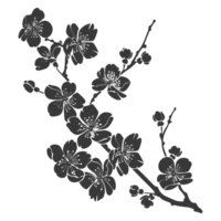 AI generated Silhouette Cherry blossoms or sakura flower black color only png