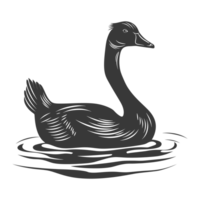 AI generated Silhouette goose animal swim black color only full black color only png