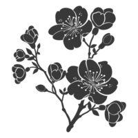 AI generated Silhouette Cherry blossoms or sakura flower black color only png