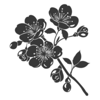 AI generated Silhouette Cherry blossoms or sakura flower black color only png