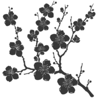 AI generated Silhouette Cherry blossoms or sakura flower black color only png