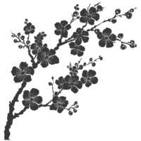 AI generated Silhouette Cherry blossoms or sakura flower black color only png