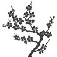 AI generated Silhouette Cherry blossoms or sakura flower black color only png