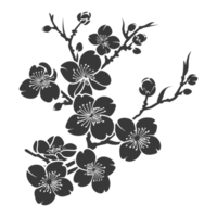 AI generated Silhouette Cherry blossoms or sakura flower black color only png