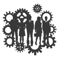 AI generated Silhouette cog wheel as teamwork symbol black color only png