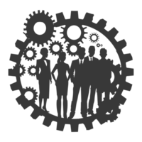 AI generated Silhouette cog wheel as teamwork symbol black color only png