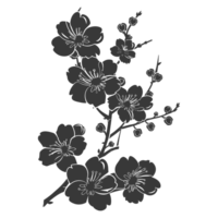 AI generated Silhouette Cherry blossoms or sakura flower black color only png