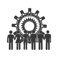 AI generated Silhouette cog wheel as teamwork symbol black color only png