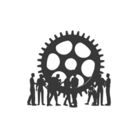 AI generated Silhouette cog wheel as teamwork symbol black color only png