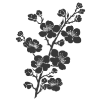 AI generated Silhouette Cherry blossoms or sakura flower black color only png