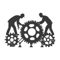 AI generated Silhouette cog wheel as teamwork symbol black color only png