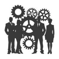 AI generated Silhouette cog wheel as teamwork symbol black color only png