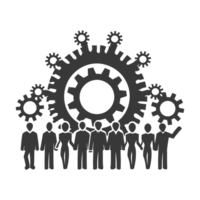 AI generated Silhouette cog wheel as teamwork symbol black color only png