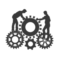 AI generated Silhouette cog wheel as teamwork symbol black color only png