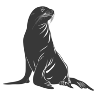 AI generated Silhouette Sea Lion Animal black color only full body png