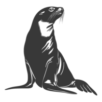 AI generated Silhouette Sea Lion Animal black color only full body png