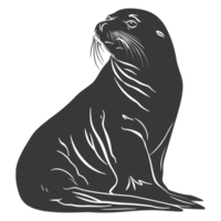 AI generated Silhouette Sea Lion Animal black color only full body png