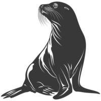 AI generated Silhouette Sea Lion Animal black color only full body png