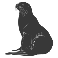 AI generated Silhouette Sea Lion Animal black color only full body png