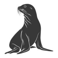 AI generated Silhouette Sea Lion Animal black color only full body png