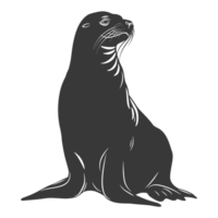 AI generated Silhouette Sea Lion Animal black color only full body png