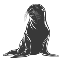 AI generated Silhouette Sea Lion Animal black color only full body png