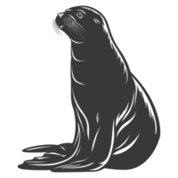 AI generated Silhouette Sea Lion Animal black color only full body png