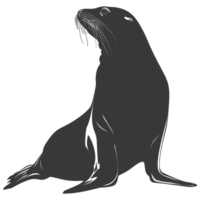 AI generated Silhouette Sea Lion Animal black color only full body png