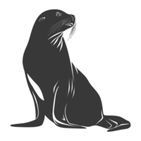 AI generated Silhouette Sea Lion Animal black color only full body png