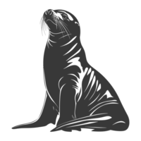 AI generated Silhouette Sea Lion Animal black color only full body png