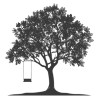 AI generated Silhouette Tree With A Swing black color only png