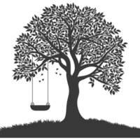 AI generated Silhouette Tree With A Swing black color only png