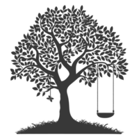 AI generated Silhouette Tree With A Swing black color only png