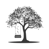 AI generated Silhouette Tree With A Swing black color only png