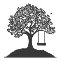 AI generated Silhouette Tree With A Swing black color only png