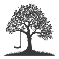 AI generated Silhouette Tree With A Swing black color only png