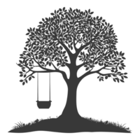 AI generated Silhouette Tree With A Swing black color only png