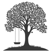 AI generated Silhouette Tree With A Swing black color only png