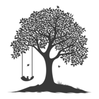 AI generated Silhouette Tree With A Swing black color only png