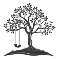 AI generated Silhouette Tree With A Swing black color only png