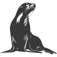 AI generated Silhouette Sea Lion Animal black color only full body png