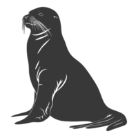 AI generated Silhouette Sea Lion Animal black color only full body png