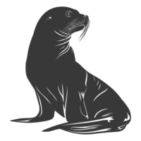 AI generated Silhouette Sea Lion Animal black color only full body png