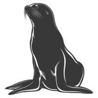 AI generated Silhouette Sea Lion Animal black color only full body png