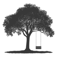 AI generated Silhouette Tree With A Swing black color only png