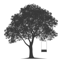 AI generated Silhouette Tree With A Swing black color only png