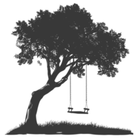 AI generated Silhouette Tree With A Swing black color only png