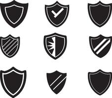 Set of Black Shield Icon in isolated on white background. Shield symbol vector