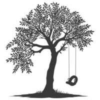 AI generated Silhouette Tree With A Tyre Swing black color only png