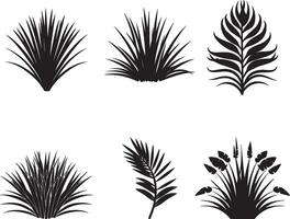 Set of Tropical Plant And Grass In Silhouette Vector. on isolated white background vector